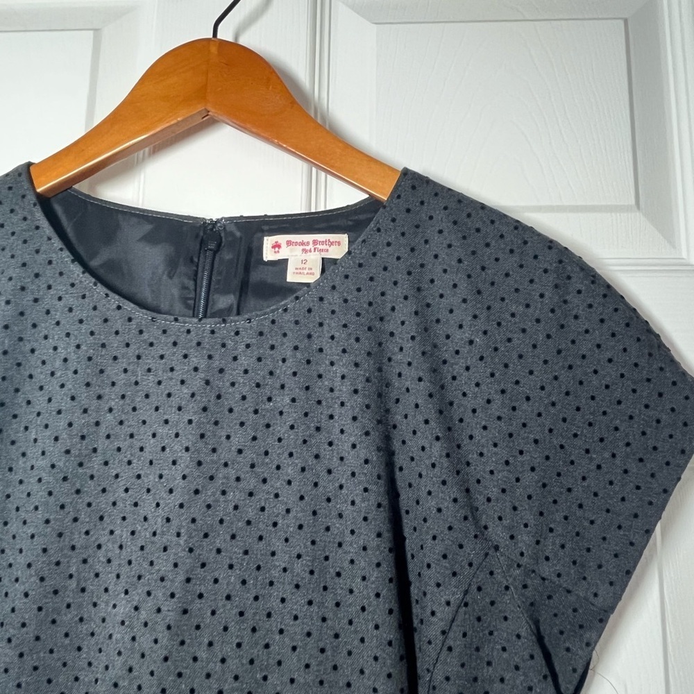 Brooks Brothers Red Fleece Charcoal Polka Dot Mini Dress Size 12 - Picture 3 of 11